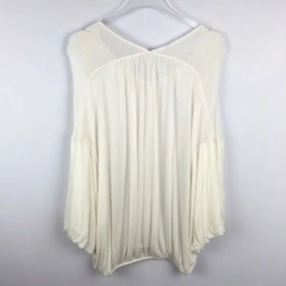 Free‎ People Cream Boho Long Sleeve Semi Sheer Blouse Size Large